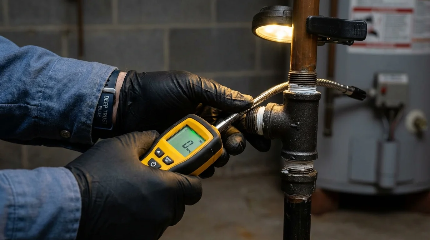 Gas leak detection with electronic sniffer by Johns Plumbing LLC in Seeley