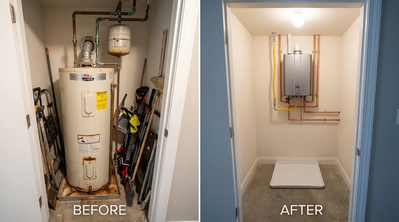 Tank water heater versus wall-mounted tankless unit comparison for Seeley, CA homeowners