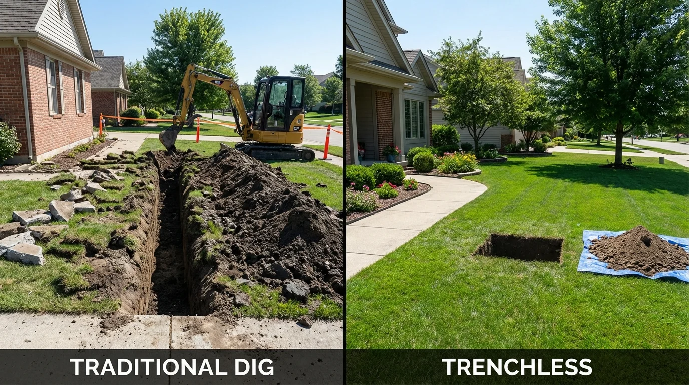 Trenchless sewer repair with minimal yard damage versus traditional excavation in Seeley, CA
